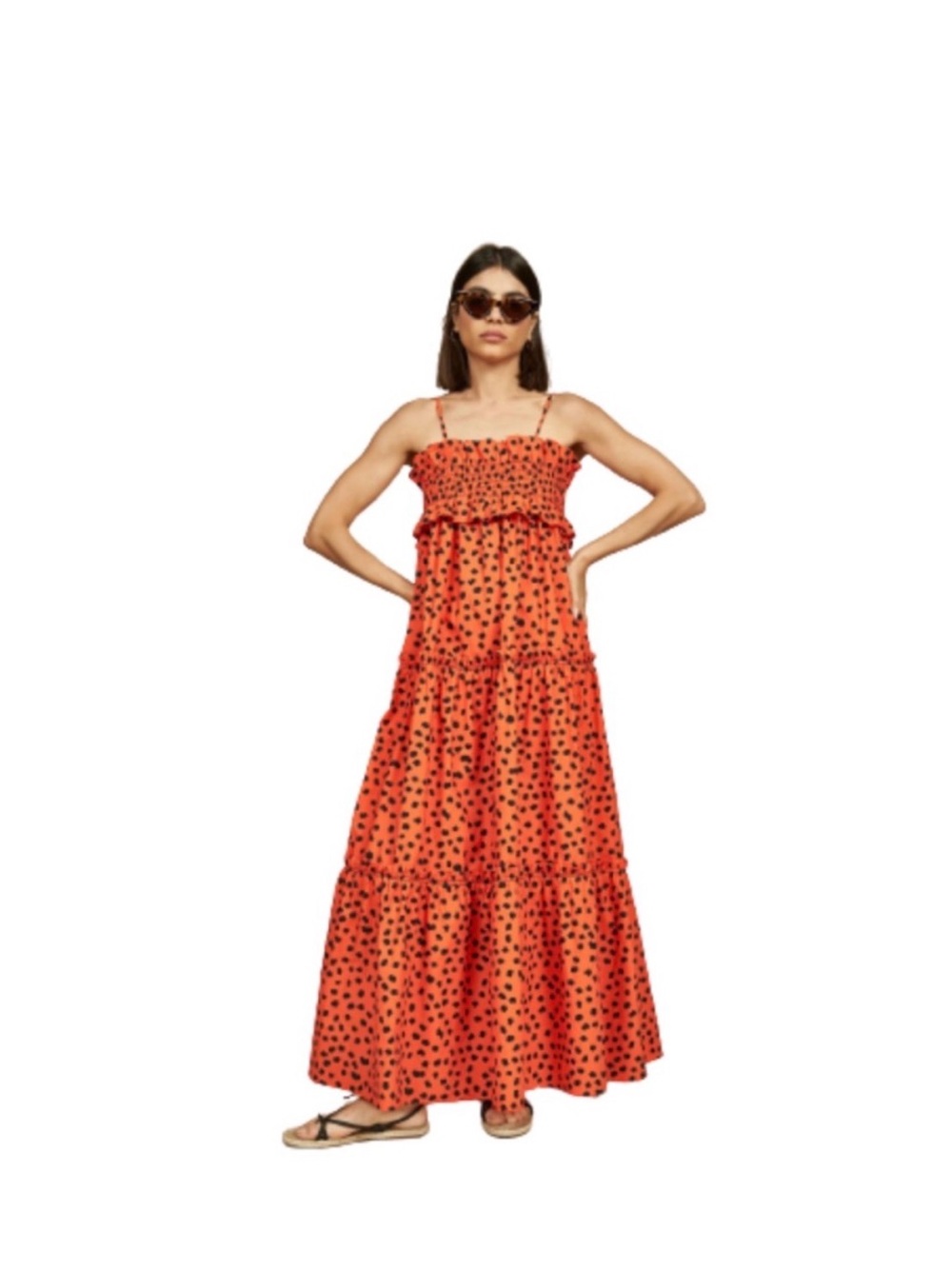 Hunter Bell Reese Dot Tiered Orange Maxi Dress